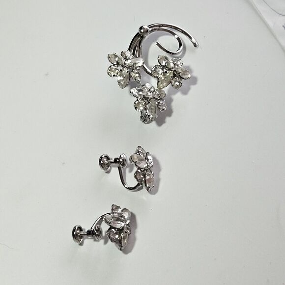 *Sale* Star Art Vintage Rhodium Plated Sterling Rhinestone Brooch Screw Back - Picture 8 of 11